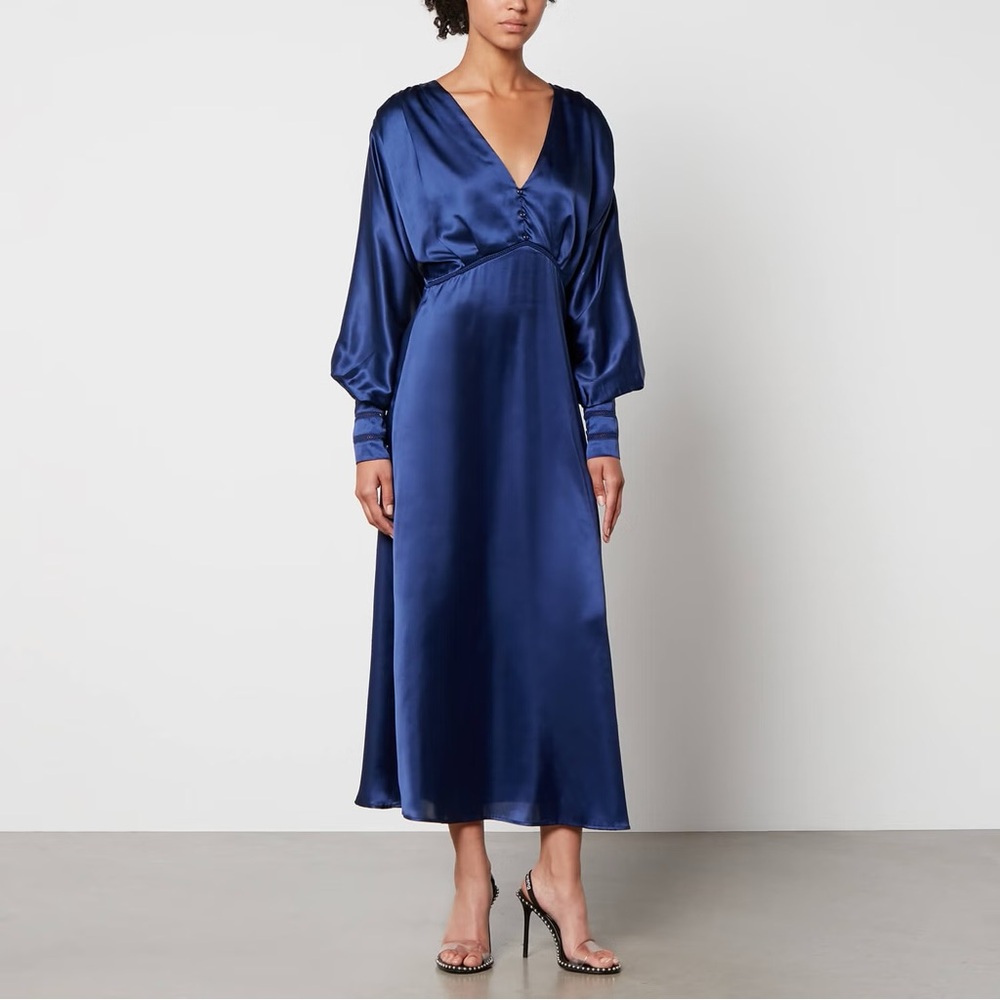 Hope & Ivy Satin Midi Dress with Sleeves and Button Detailing NWT